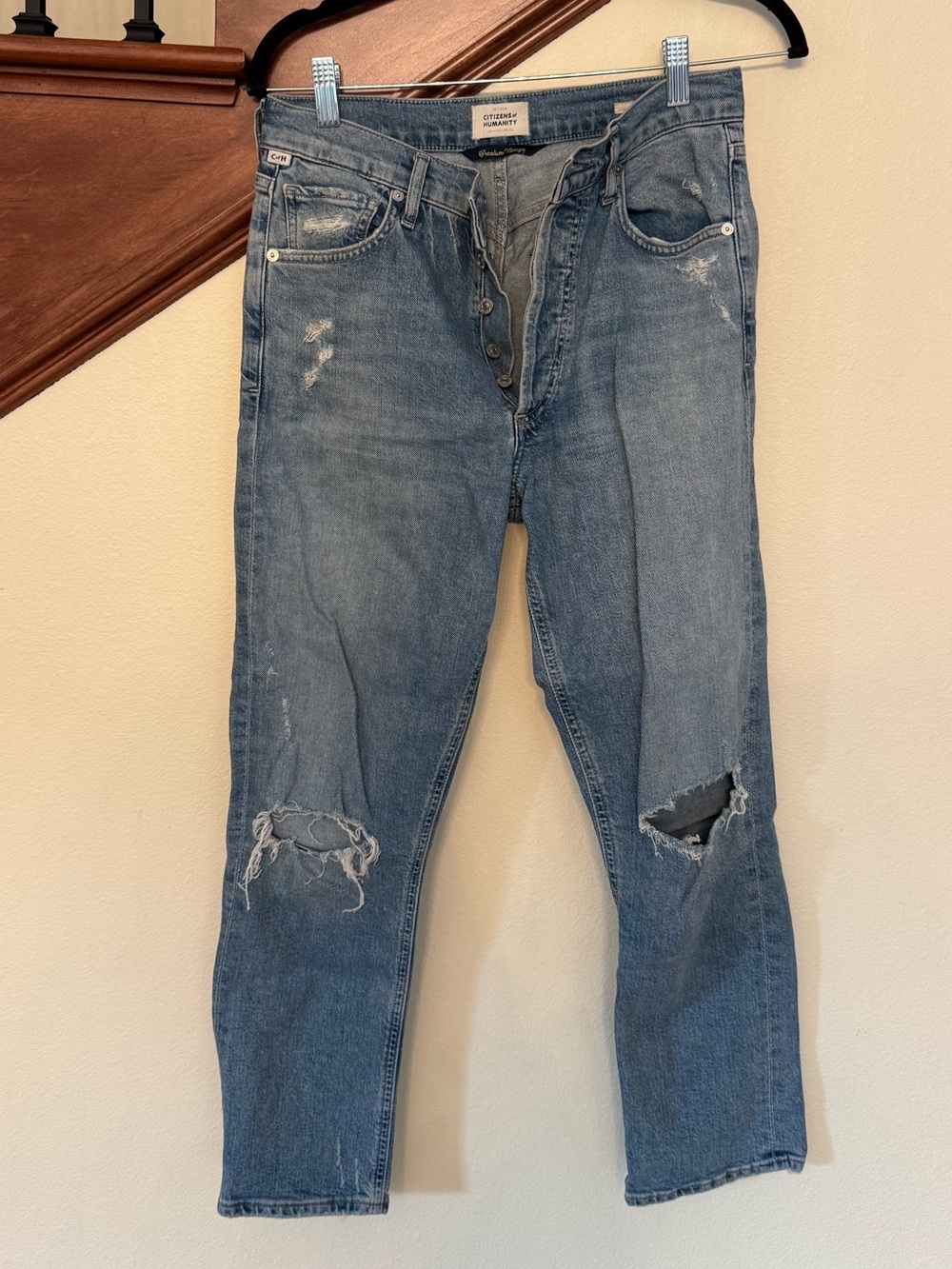 Citizens Of Humanity Light Blue Distressed Straight Jeans